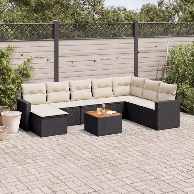 Set Divani da Giardino 9 pz con Cuscini Nero in Polyrattan 3257029