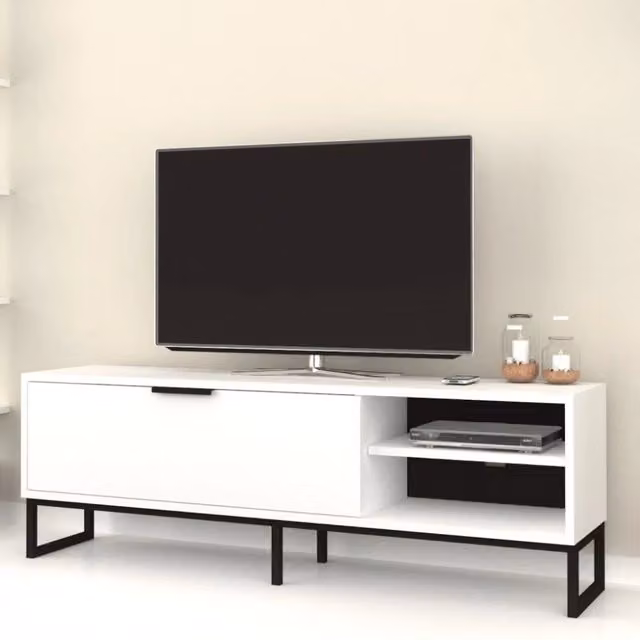 Mobile porta Tv Way 140x35x45h colore bianco con dettagli ghisa