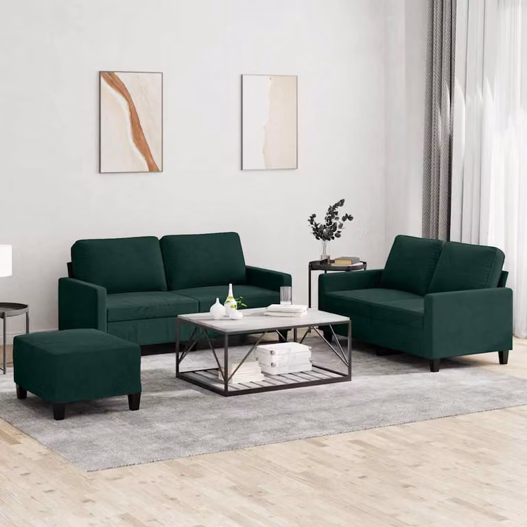 vidaXL Set di Divani 3 Pezzi in Velluto Verde con Cuscini e Struttura Rinforzata
