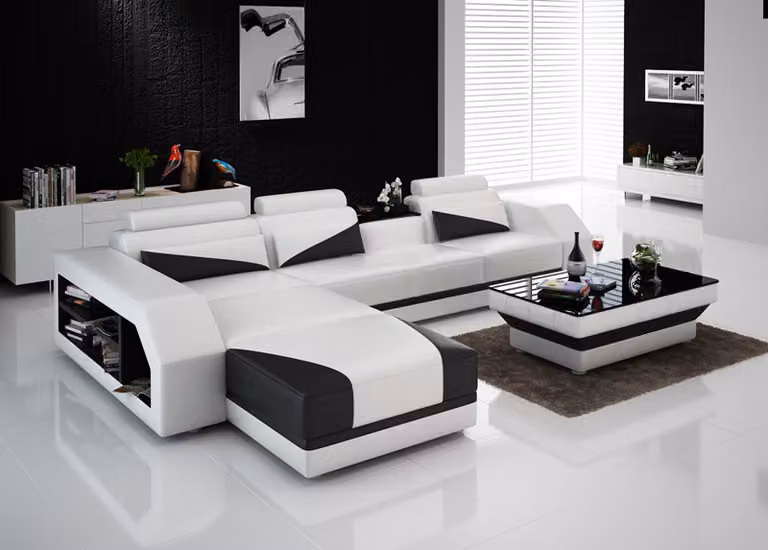 Ledersofa mit USB,Wohnlandschaft Ecksofa Eck Garnitur Design Modern Sofa G8018B