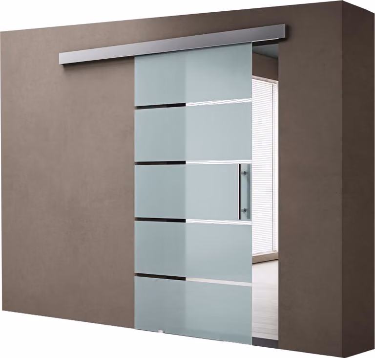 doporro Porta Scorrevole in Vetro Temperato 8 mm Opaco a Strisce, Trasparente, con Binario in Alluminio Cromato, Soft-Close, 102,5x205 cm Amalfi13
