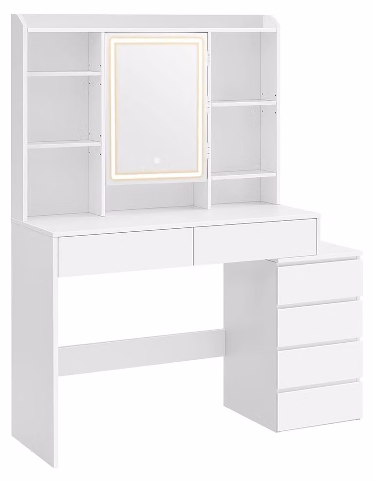 Comò da trucco con illuminazione a LED – Comò moderno – Pannello di particelle di legno – 40 x 117 x 145 cm – bianco
