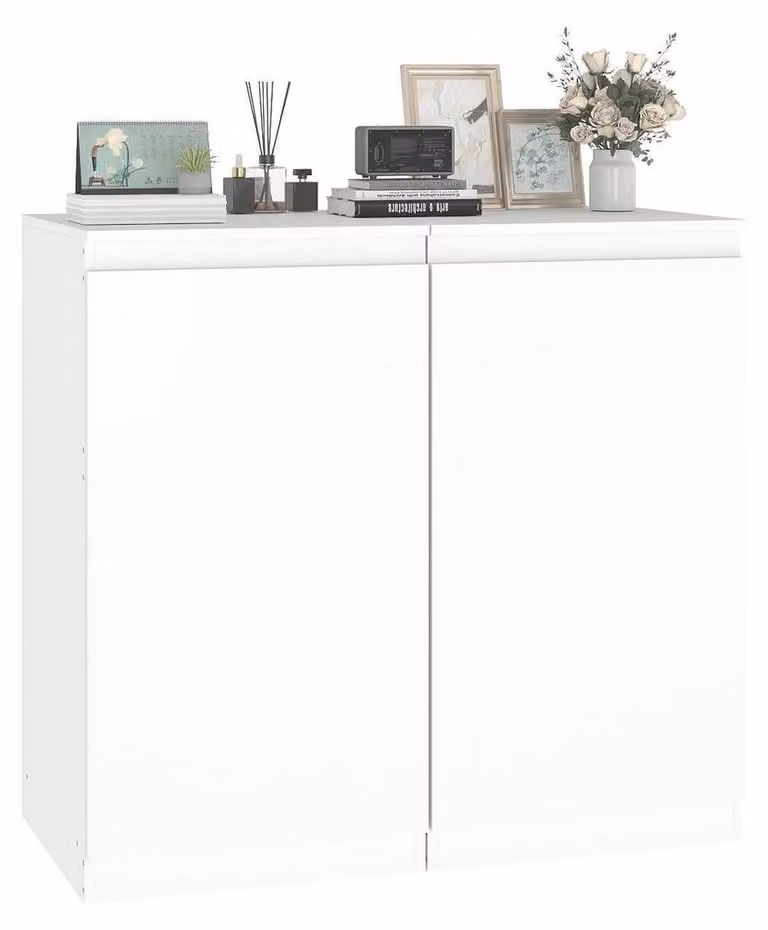 Set di 2 comodini bianchi, con 1 anta e ripiani regolabili, dimensioni 40x40x75 cm