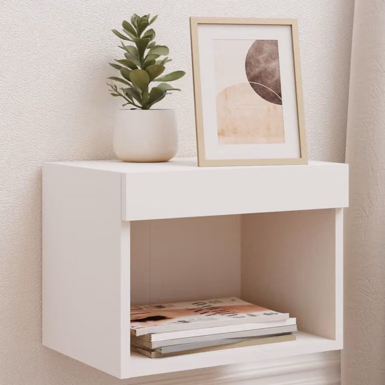 Comodino moderno da parete vidaXL con luci LED integrate, bianco opaco, L/P/H: 40 x 30 x 30 cm