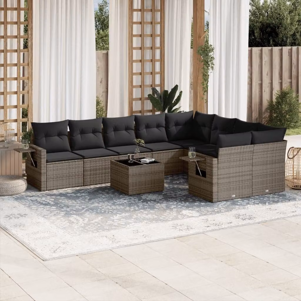 Maison Exclusive - Set Divano da Giardino 10 pz con Cuscini Grigio in Polyrattan
