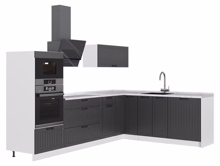 Cucina angolare completa Vicco Fame-Line Grigio scuro/Bianco 287 x 207 cm senza piano di lavoro, Model 63532