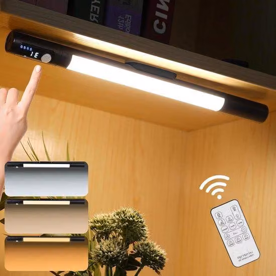 Fari LED da incasso per pareti interne, con telecomando – Lampada da cucina wireless – Lampada da comodino per cucina e armadio, colore nero, 3 tonalità di luce.