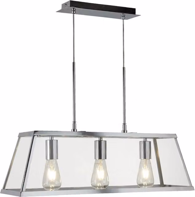 Lampadario Contemporaneo Viaggiatore Acciaio Cromo Vetro Trasparente 3 Luci E27