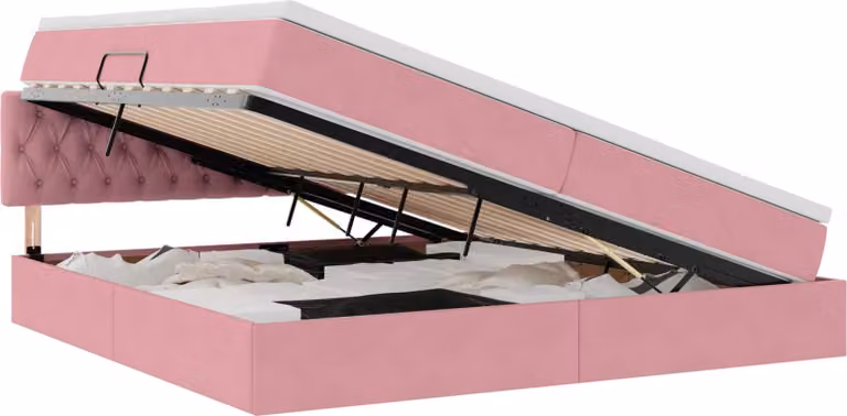 Letto con contenitore LED e materasso Rosa 200 x 200 cm Velluto