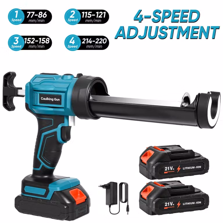 Pistola applicatrice elettrica per cartucce - Pistola per sigillanti e siliconi - 4 velocità - Senza fili - 2 batterie - Blu - Compatibile con batterie Makita da 18V