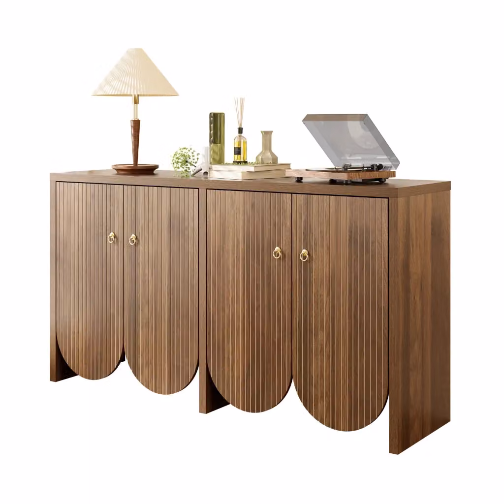 Madia moderna in MDF con 4 ante e ripiani regolabili per soggiorno, sala da pranzo o ingresso, colore marrone, L: 147 cm, P: 40 cm, H: 80 cm – 2