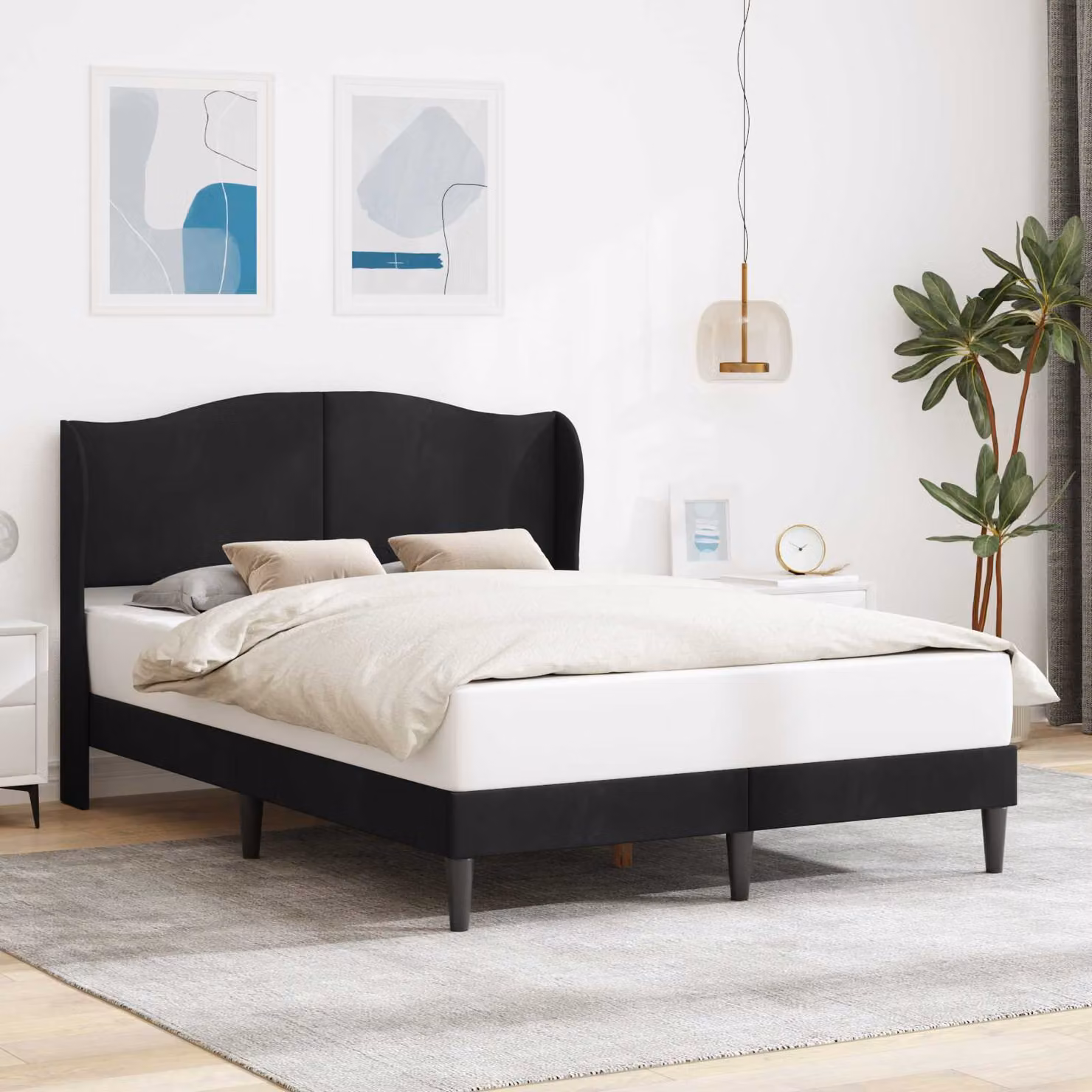 Struttura del letto con testiera vidaXL in velluto nero, L 140 x P 200 cm