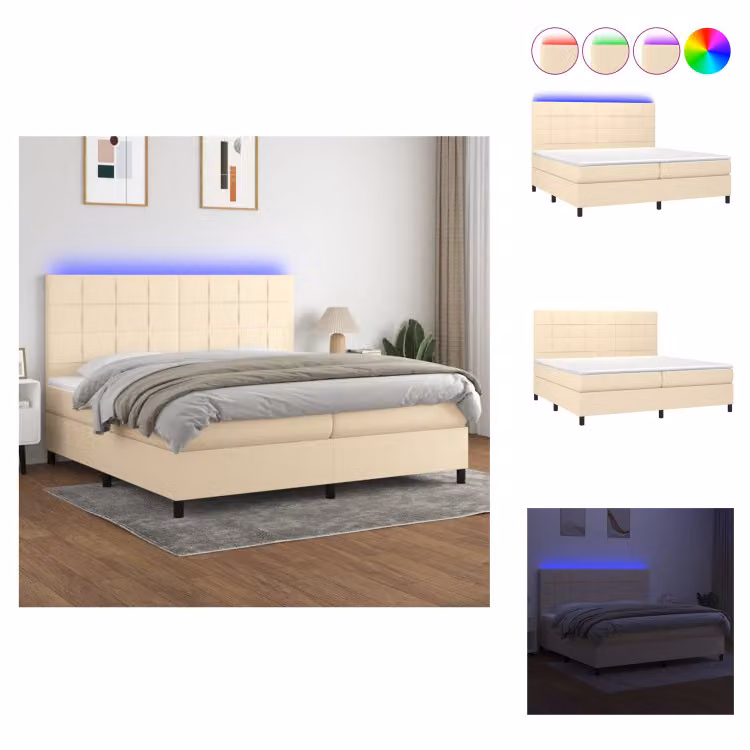vidaXL Letto a molle con materasso e tessuto LED crema 200x200 cm - Letti e strutture letto