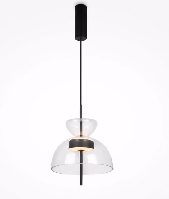 Maytoni Lampadario a sospensione Bangkok con LED integrato, design moderno in metallo nero e vetro trasparente grigio, luce bianca calda