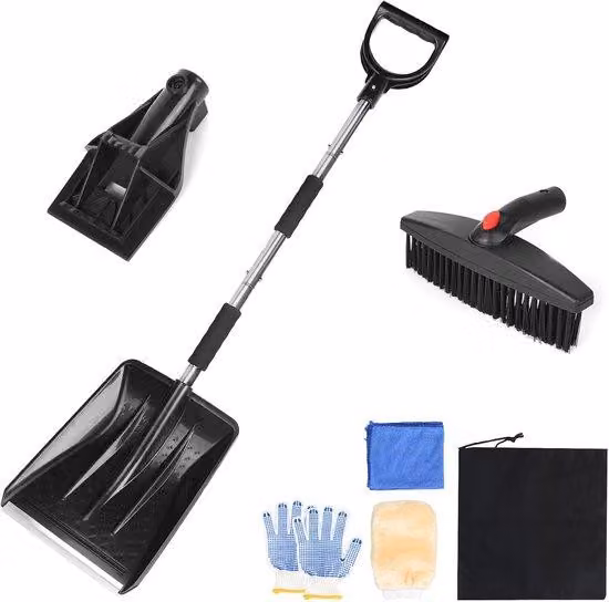 Pala da ghiaccio per auto 3 in 1, zinco, set 3 in 1 per la rimozione del ghiaccio dall'auto, spazzaneve, kit pala da neve, pala da neve staccabile, argento