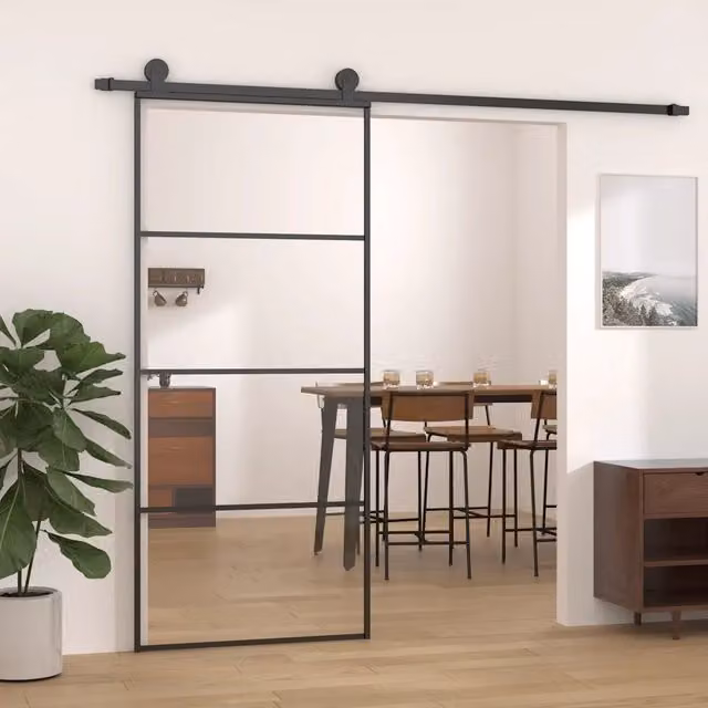 Porta Scorrevole in Vetro e Alluminio vidaXL Nera L: 90 cm, H: 205 cm – 1