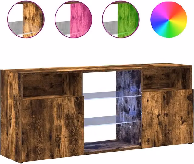 Mobile TV moderno DESIGN IN in rovere fumo con luci LED integrate e dettagli in vetro, L 120 x P 30 x H 50 cm