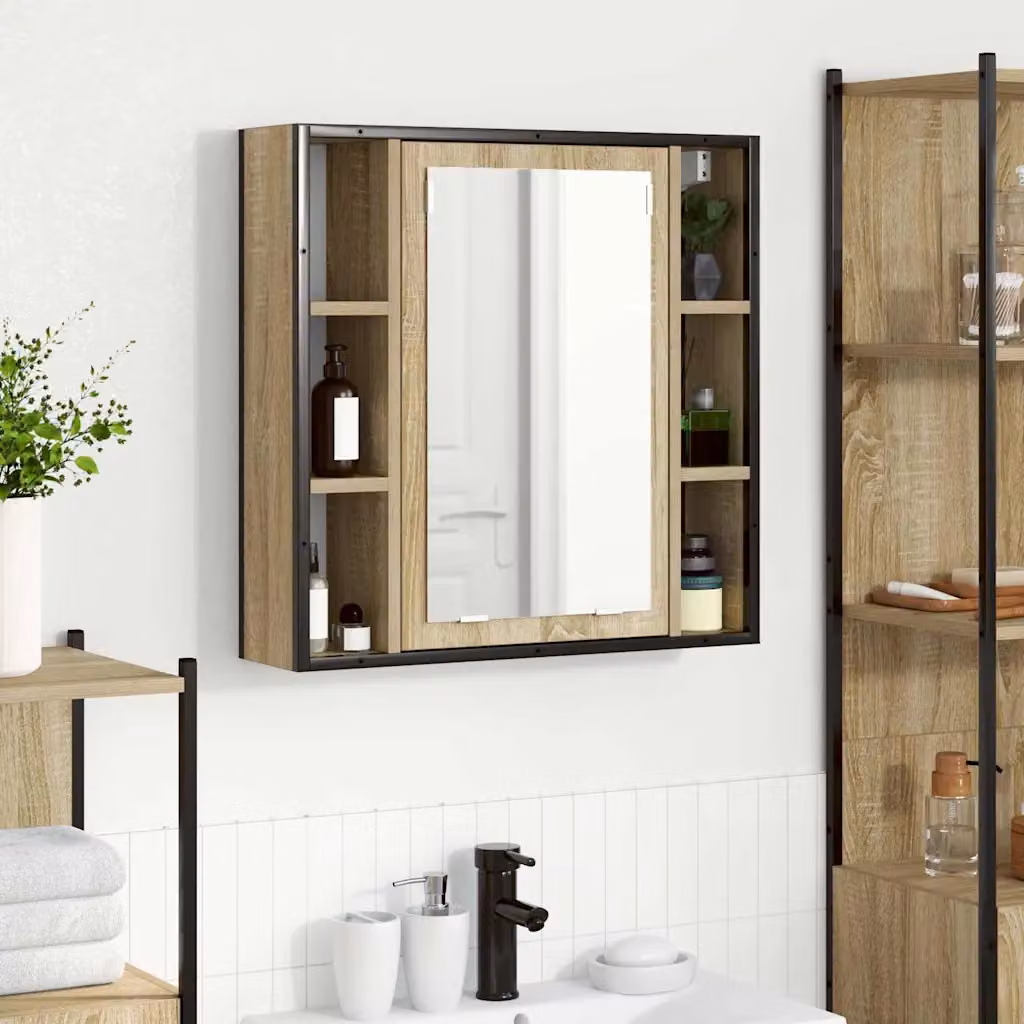 Mobiletto per specchio da bagno vidaXL in Rovere Sonoma, moderno e da appendere al muro, L: 60 cm, P: 16 cm, H: 60 cm