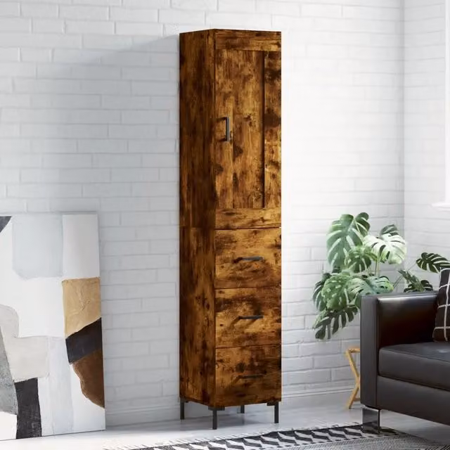 Credenza a parete vidaXL in legno e metallo stile industrial, colore marrone, L/P/H: 34,5 x 34 x 180 cm – 1
