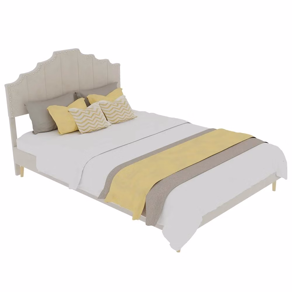 Letto imbottito Minimal in velluto beige L 140 x P 200 cm – 2