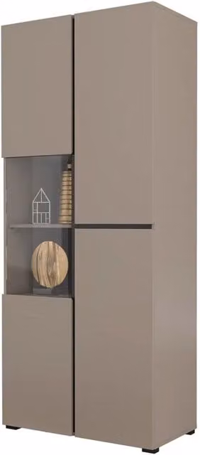 Vetrina alta 2 porte collezione HAVANA. Colori beige e nero.