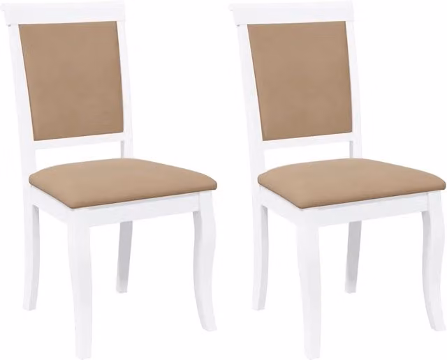 Set di 2 sedie da pranzo moderne in legno di Hevea bianco e marrone con seduta in tessuto