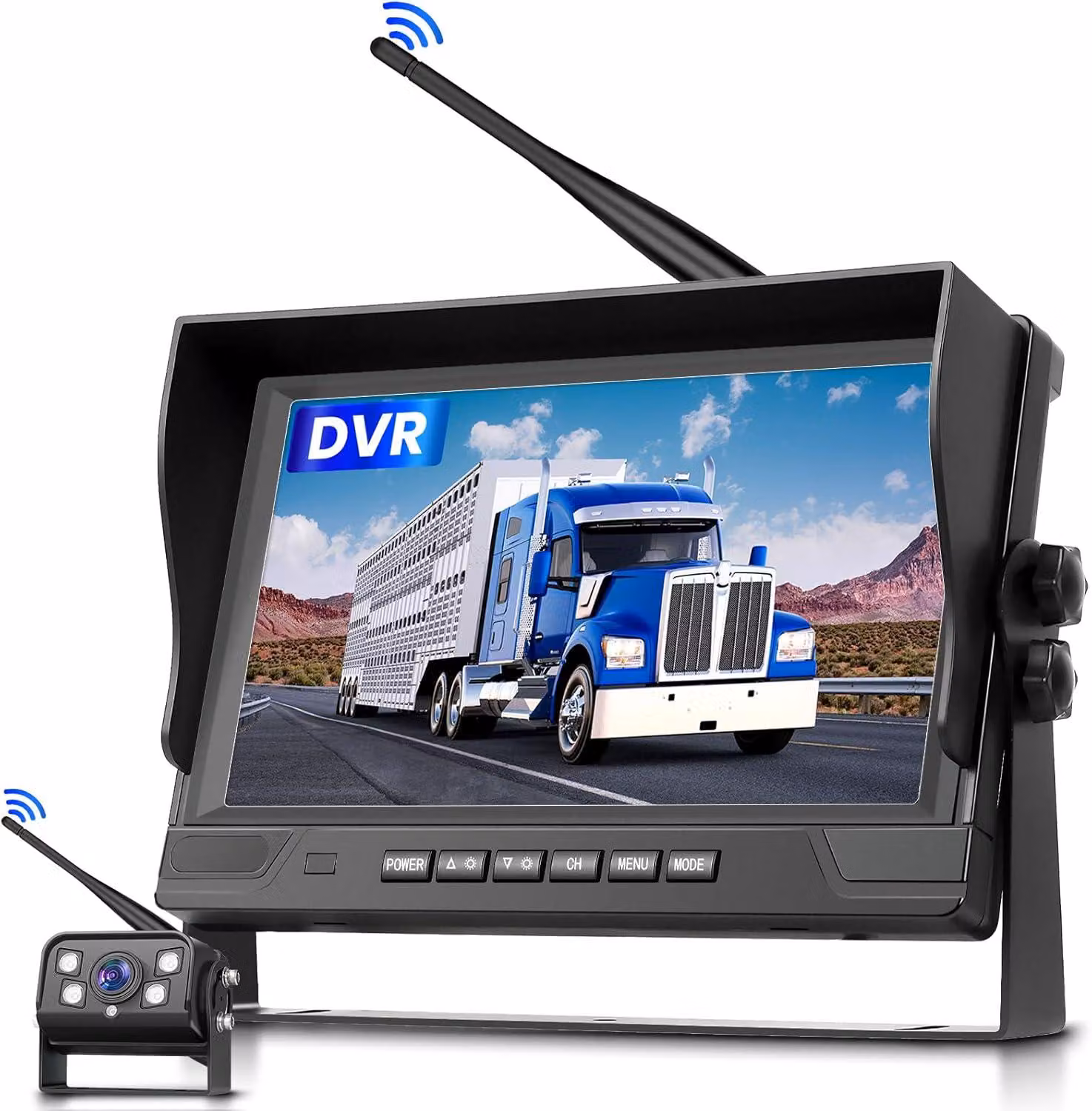 Telecamera di retromarcia digitale, wireless, monitor IPS da 9 pollici, telecamera di retromarcia con rilevamento degli angoli ciechi, visione notturna, impermeabile, registrazione video