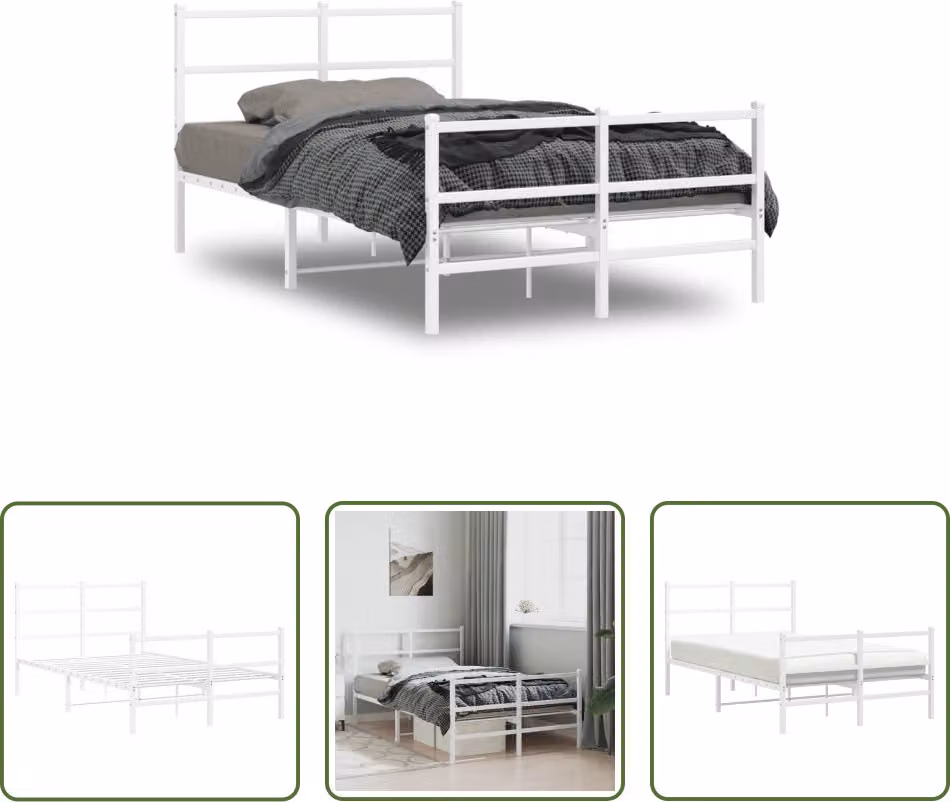The Living Store Struttura letto con testiera e pediera in metallo bianco 120x190 cm