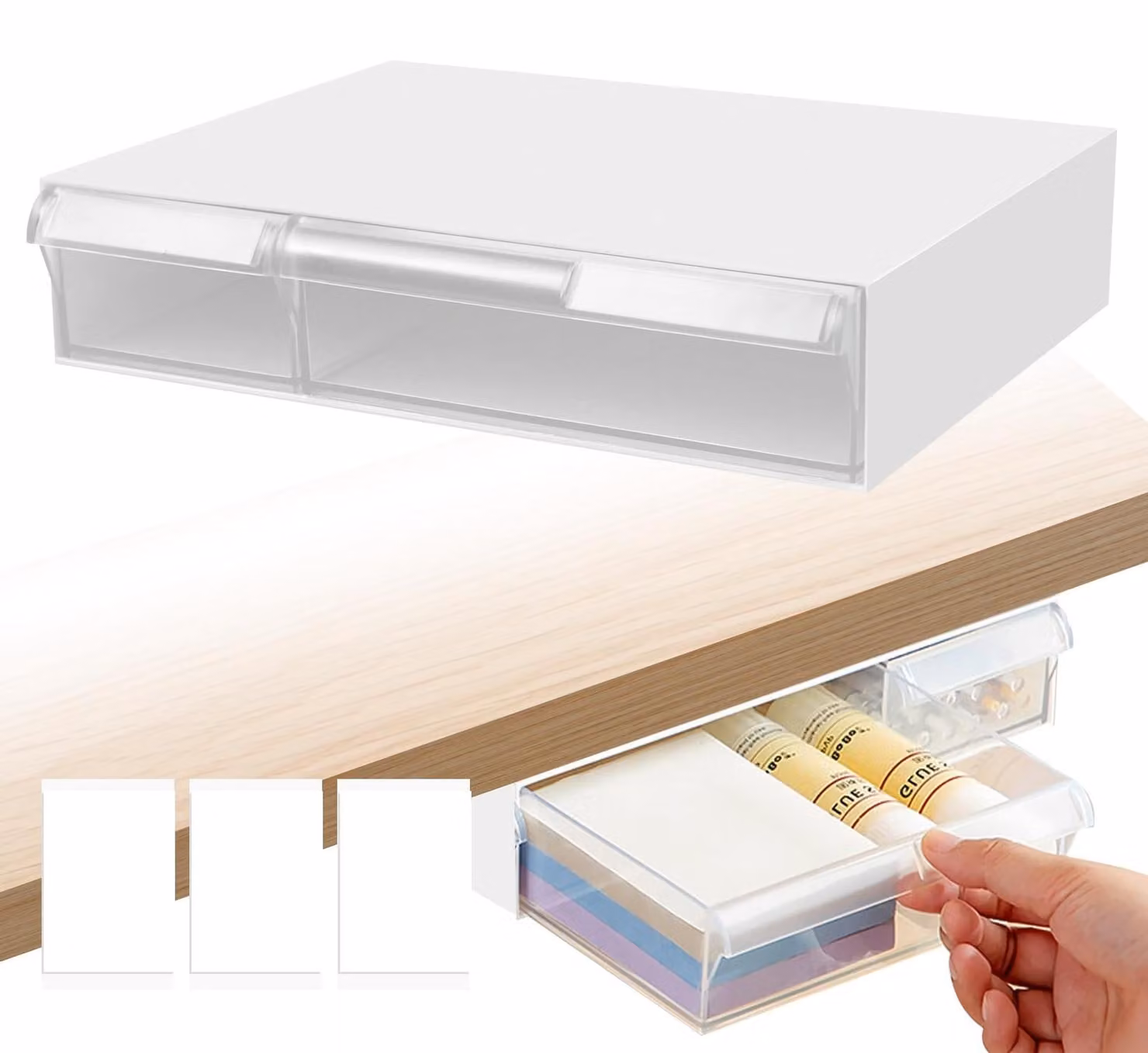 Omgoods - Cassetto portaoggetti sotto la scrivania, con 2 scomparti