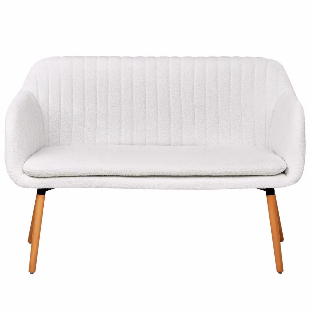 Divano 2 Posti Moderno BELIANI in Tessuto Bouclé Bianco con Struttura in Metallo e Gambe in Legno di Gomma L: 132 cm, P: 90 cm, H: 60 cm – 2