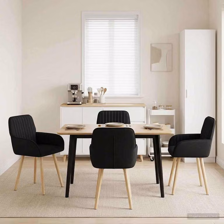 Set di 4 sedie da pranzo vidaXL in tessuto nero, design moderno per cucina e sala da pranzo, L: 56,5 cm, P: 50 cm, H: 87,5 cm