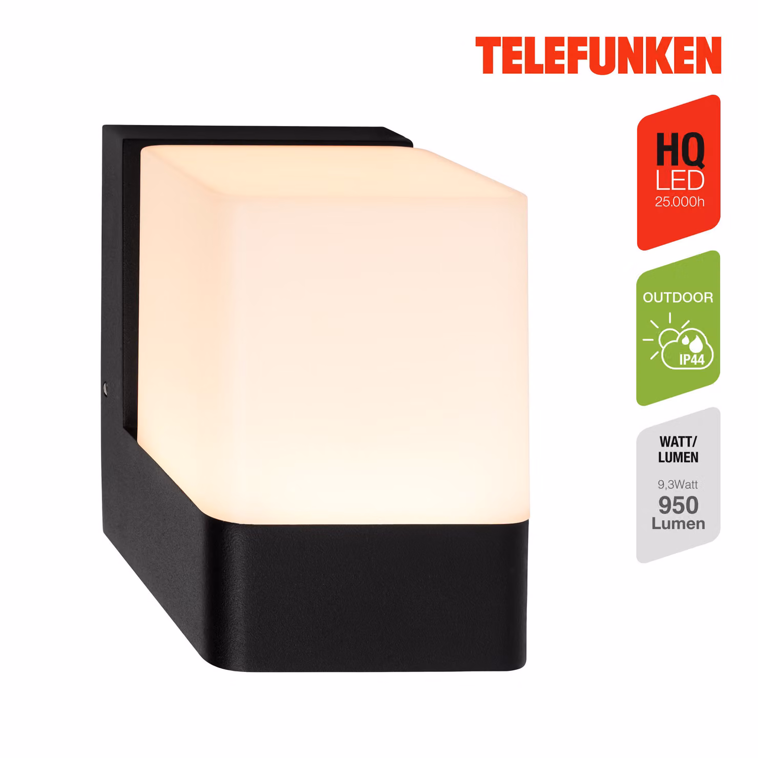 Lampada da parete Telefunken LED, protezione dagli spruzzi d'acqua, On/Off tramite interruttore a parete