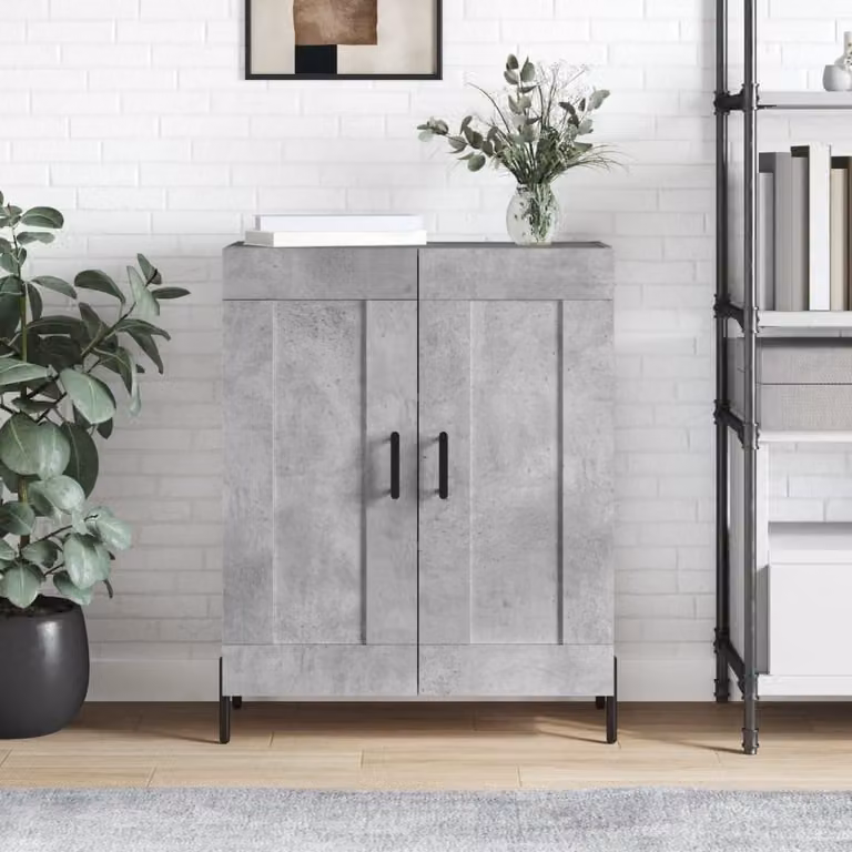 Credenza vidaXL in legno multistrato e metallo, Grigio, L: 69,5 cm, P: 34 cm, H: 90 cm