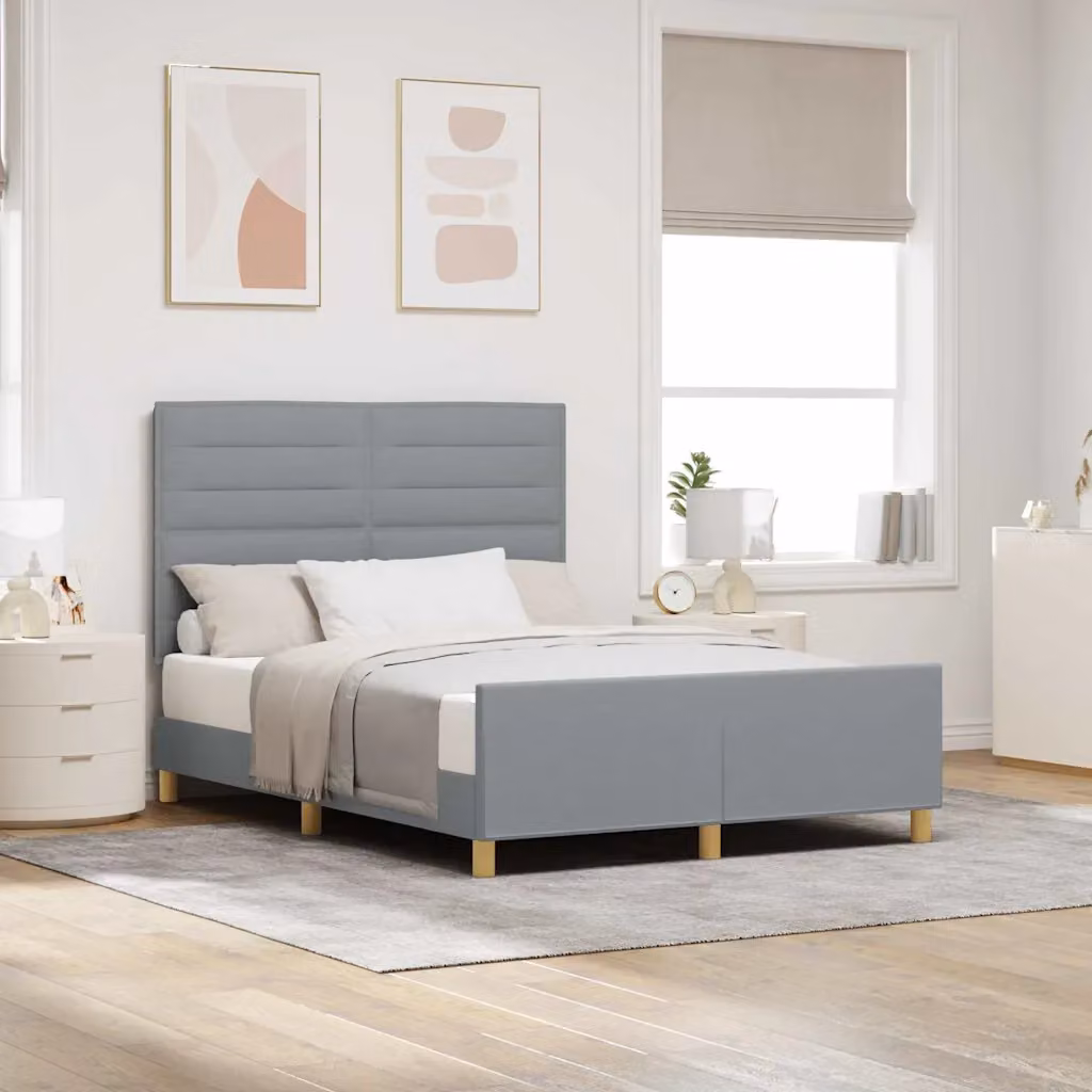 Struttura del letto moderna vidaXL in tessuto e legno, Grigio, L 160 x P 200 cm