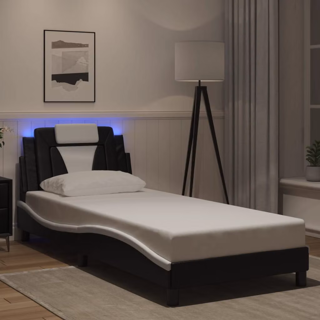 vidaXL Giroletto Viana con LED e porta di ricarica USB, Nero e Bianco, L 200 x P 80 cm – 1