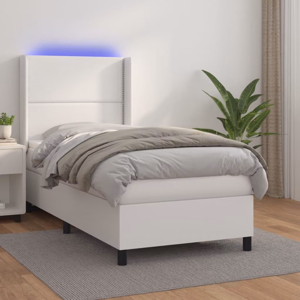 The Living Store Letto a molle con materasso e LED bianco 100x200 cm in ecopelle