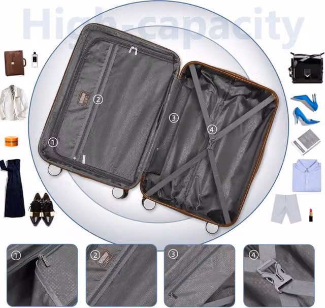 Set Valigie Rigide Espandibili 6 Pezzi con Trolley Spinner e Borsa Weekend, Nero