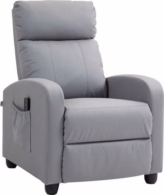 Poltrona Relax Massaggiante HOMCOM con 8 Programmi, Reclinazione e Poggiapiedi, Grigio Chiaro in Faux Leather