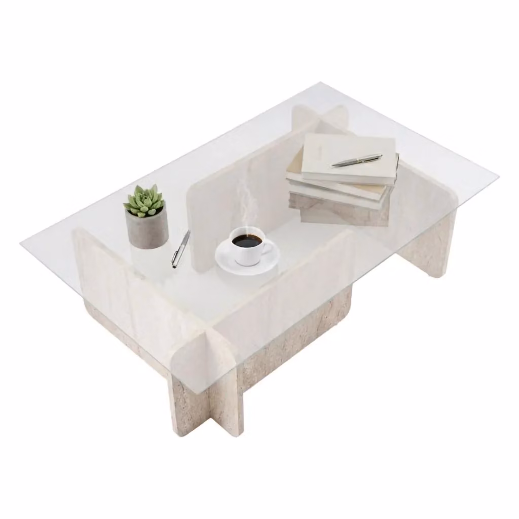 Rhysand, Tavolino da Salotto DMORA in Marmo Beige, L/P/H: 105 x 65 x 30 cm – 2