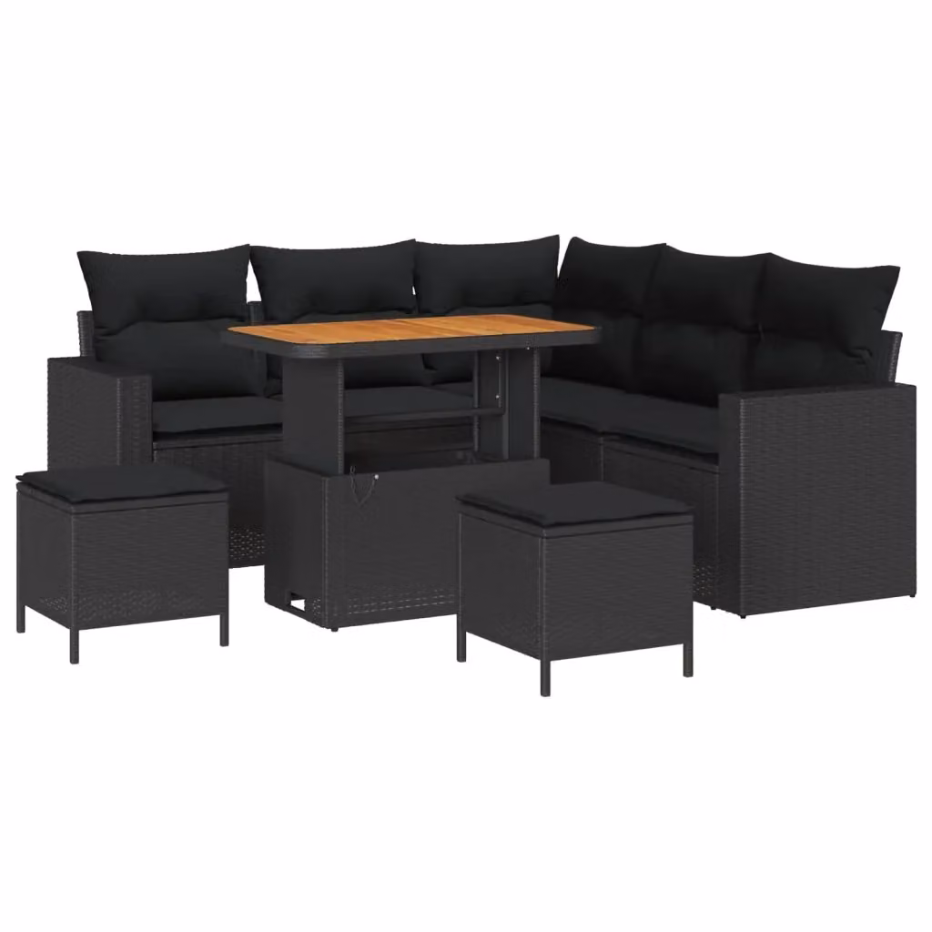 Set Divano da Giardino vidaXL a Forma di L con 9 Pezzi, Nero, con Cuscini e Tavolino, Design Moderno in Polyrattan e Acciaio – 2