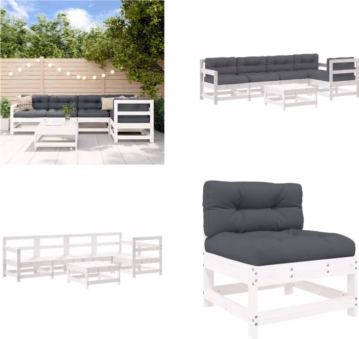 vidaXL set da salotto da giardino 6 pezzi con cuscini in legno massiccio bianco - Set da salotto da giardino - Set da salotto da giardino - Set da salotto da esterno