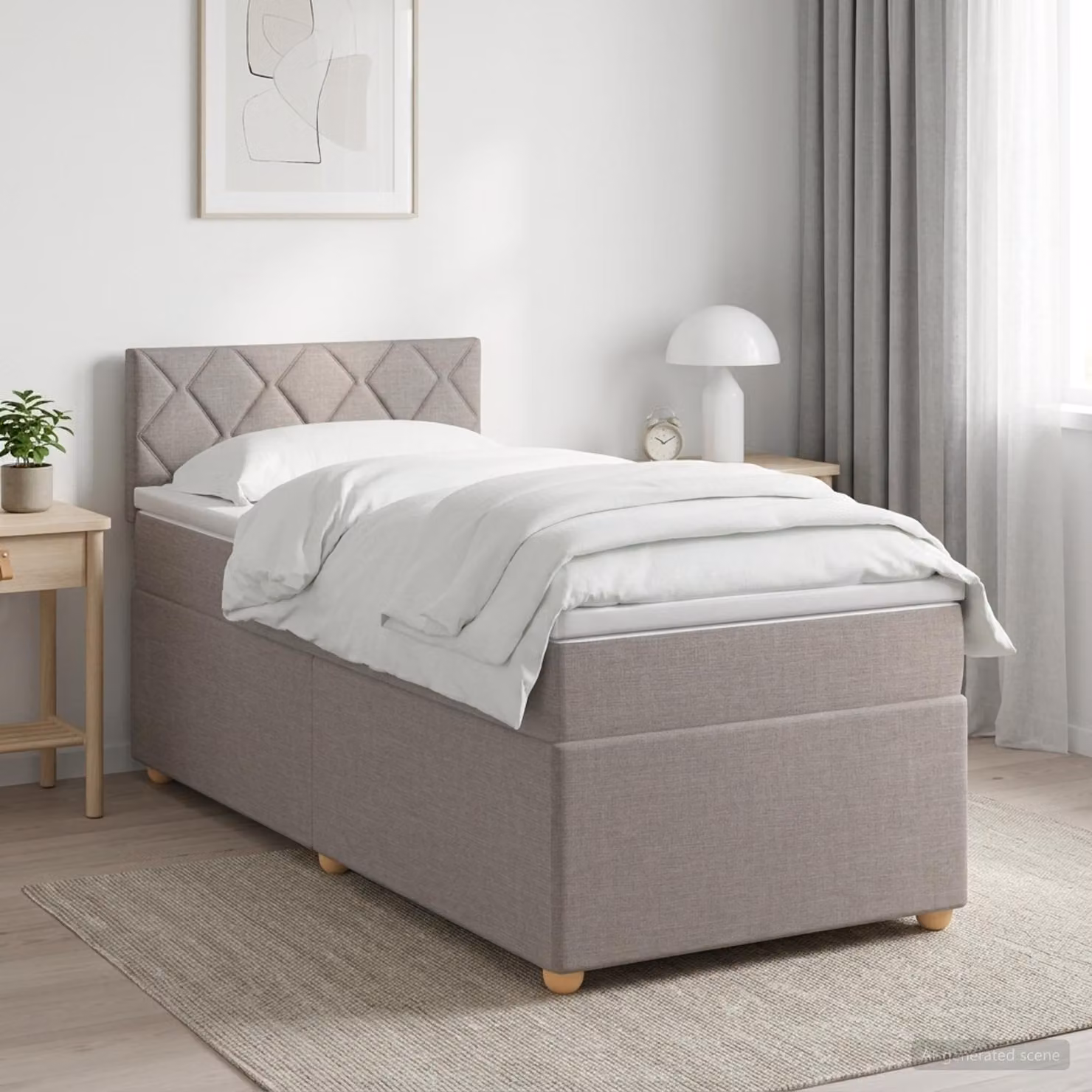 Letto box spring con materasso ibrido vidaXL in tessuto Tortora L/P/H: 90 x 190 cm