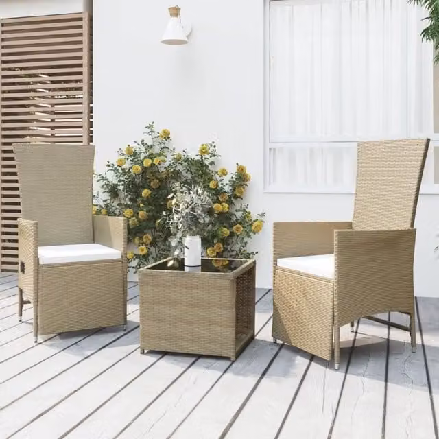 Set Mobili da Giardino 3 pz Beige Polyrattan e Acciaio 3157663