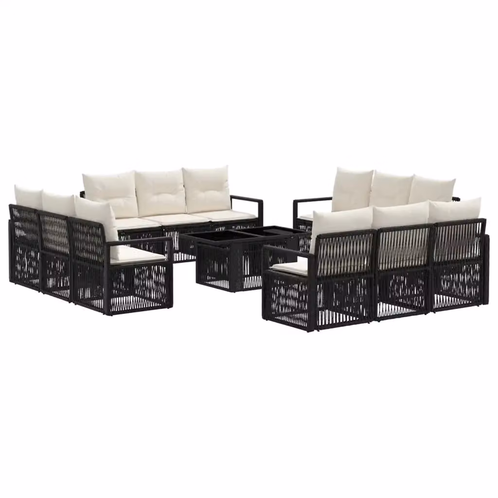Set Divano da Giardino Moderno vidaXL in Polyrattan Nero e Bianco con Tavolino e Cuscini a Forma di U – 2