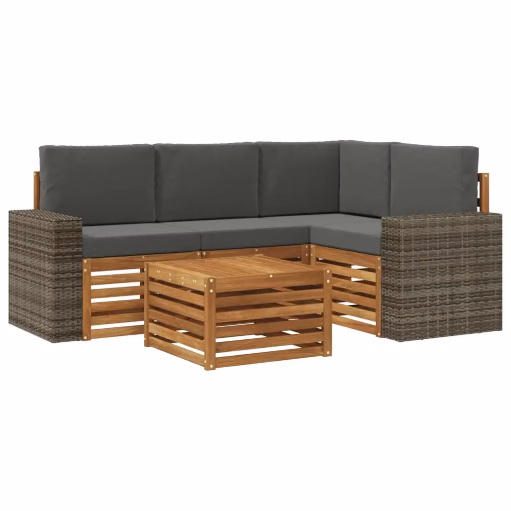 Set di divani da esterno a L con tavolino vidaXL in legno di acacia, colore antracite e marrone, con cuscini inclusi – 2