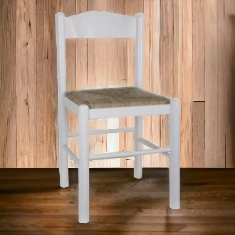 Set di 2 sedie shabby chic in legno di faggio bianco con seduta in paglia Mobili 2G L/P/H: 43 x 43 x 83 cm – 2
