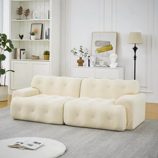 Divano 224x104x66 cm con seduta profonda; tessuto beige