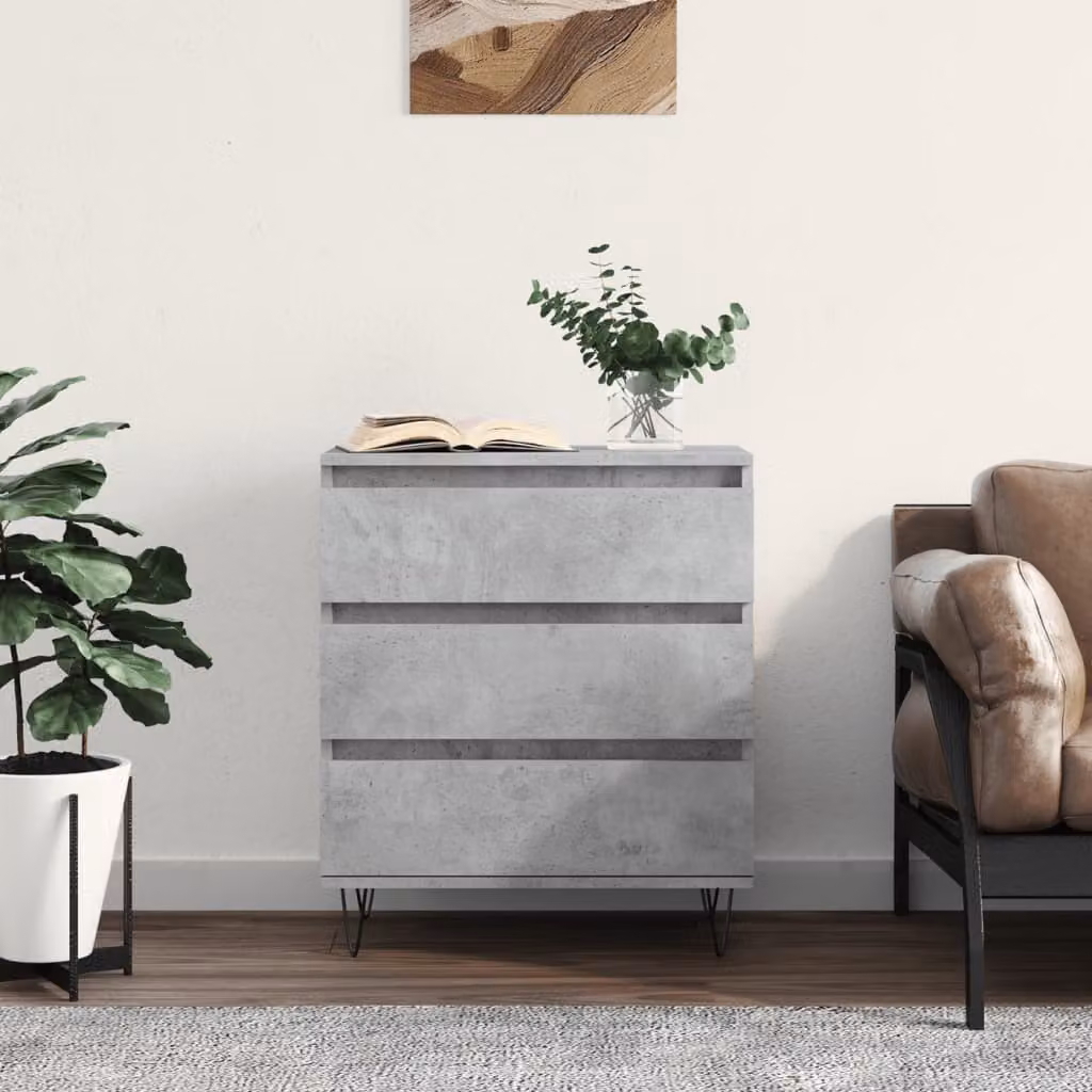 Credenza moderna vidaXL in legno e metallo, Grigio, L: 60 cm, P: 35 cm, H: 70 cm