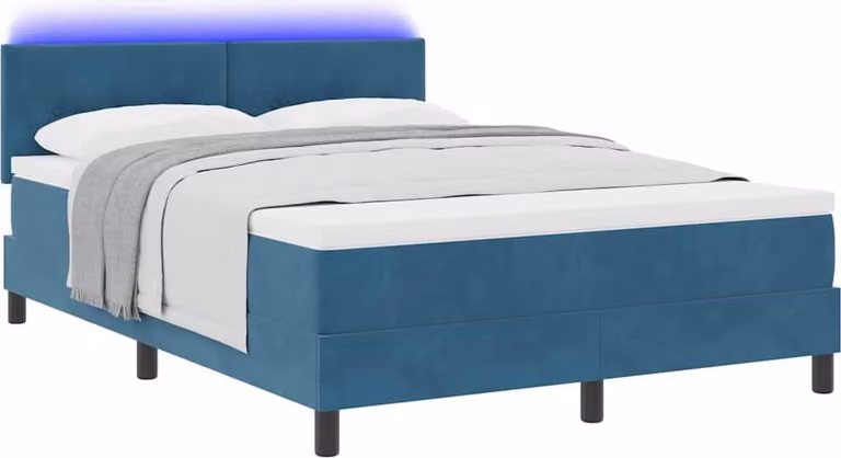 Letto a Sorgente LED con led Blu Scuro 160 x 200 cm Velluto