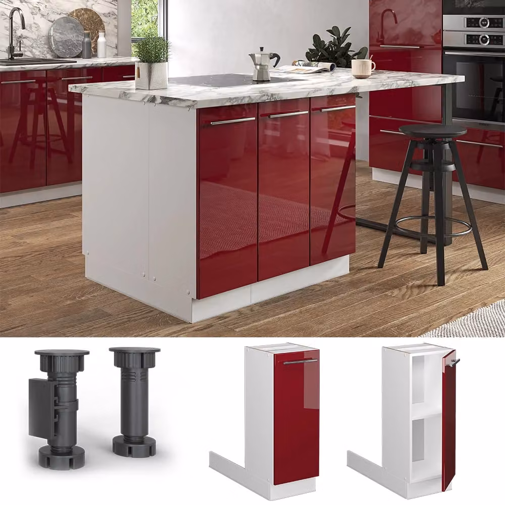 Isola cucina Vicco Fame-Line bordeaux lucido e bianco senza piano di lavoro L: 30 cm – 2